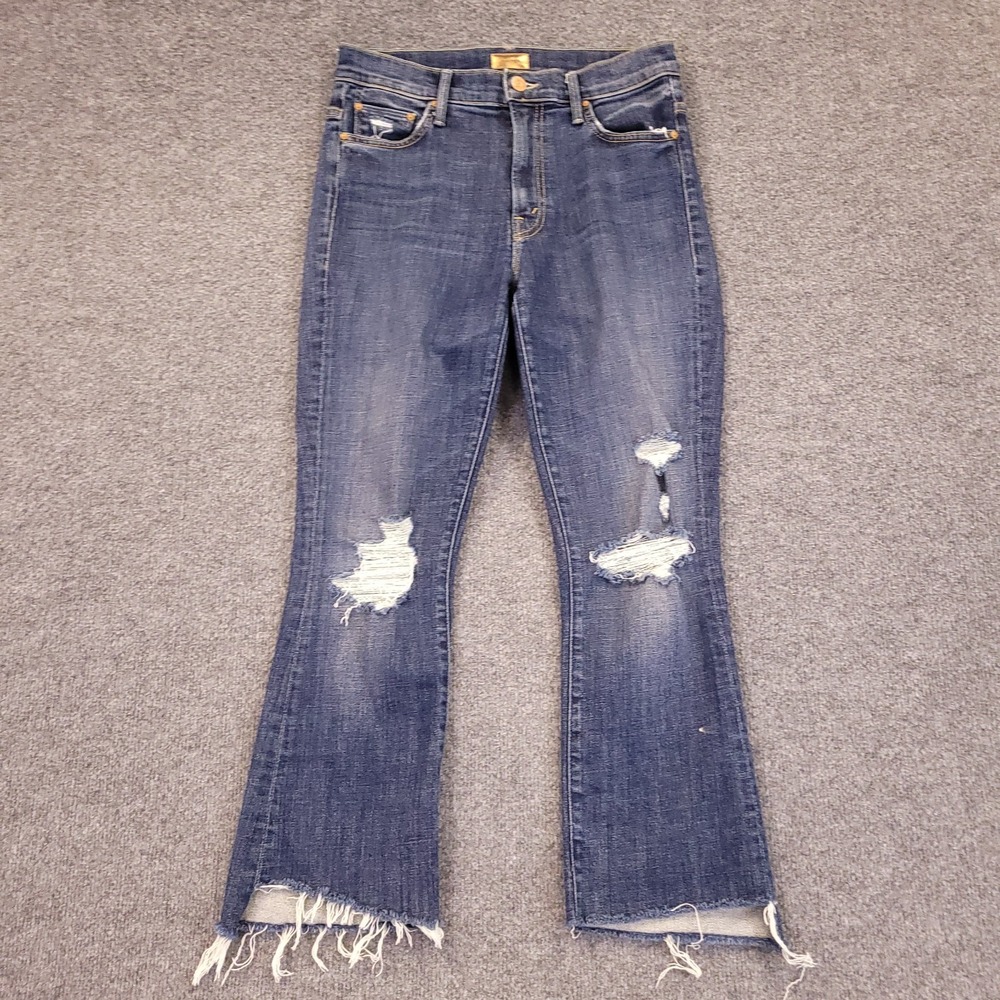Mother The Insider Crop Step Fray Jeans Womens 27x25 Mid Rise Stretch Distressed